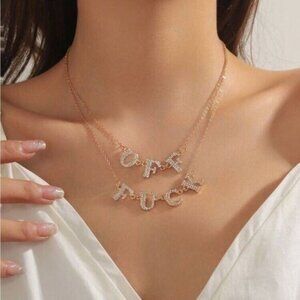Gold Rhinestone Decor Multi-Layer F*uck Off Necklace